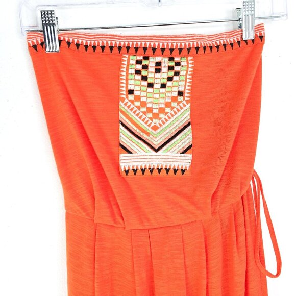 Anthropologie THML Tangerine Orange Boho Embroidered Aztec High Low Maxi Dress - Picture 3 of 9